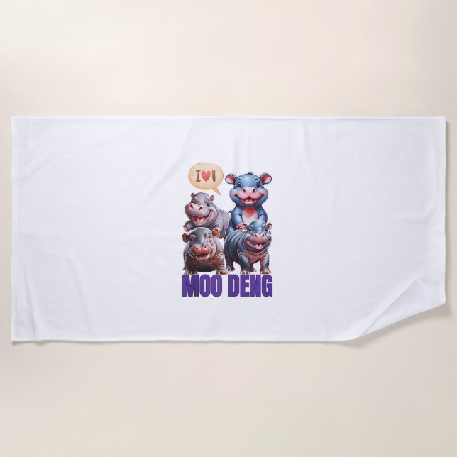 Cute Hippo Moo Deng Tee, Cool Moo Deng Hippo Lover Beach Towel (Front)