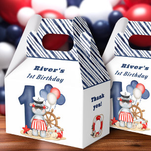 Cute Hippo Nautical 1st Birthday Boy Favor Boxes