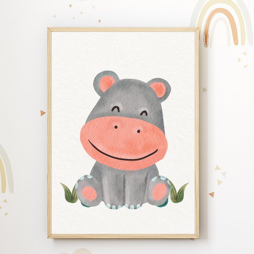 Cute Hippo Nursery Poster Kids Room Decor