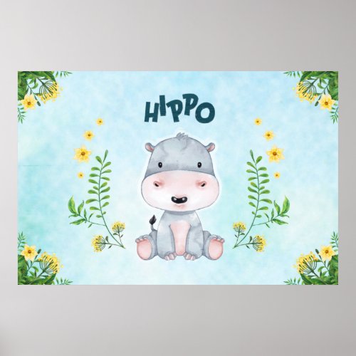 Cute Hippo Nursery Room Poster