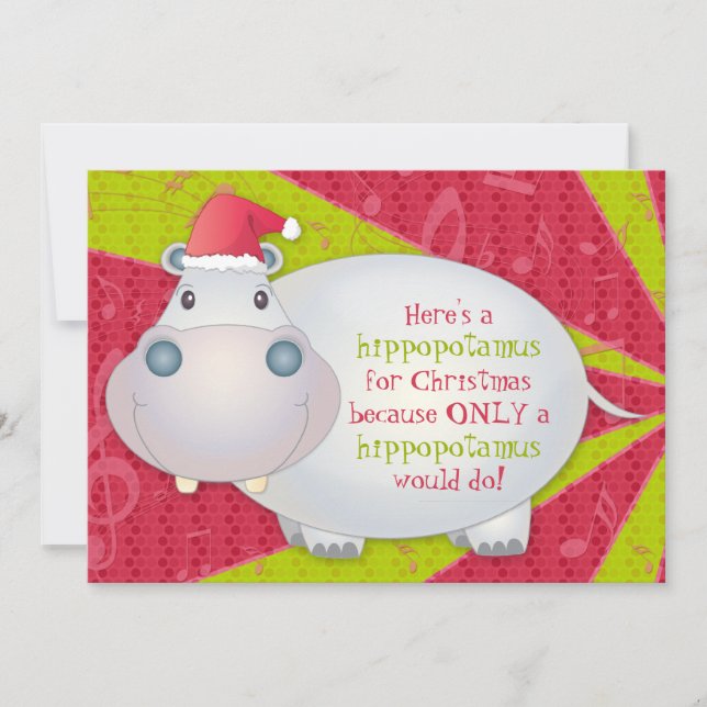 Cute Hippo Personalized Christmas Greeting Card (Front)