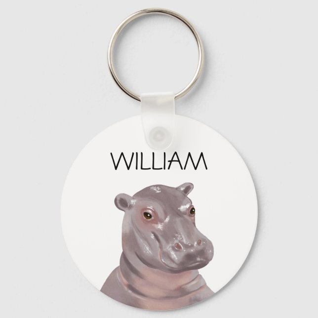 Cute Hippo Personalized Name  Keychain (Front)