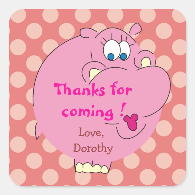 Cute Hippo Pink Polka Dots Party Stickers (Front)