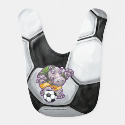 Cute Hippo Player Soccer Ball Baby Bib