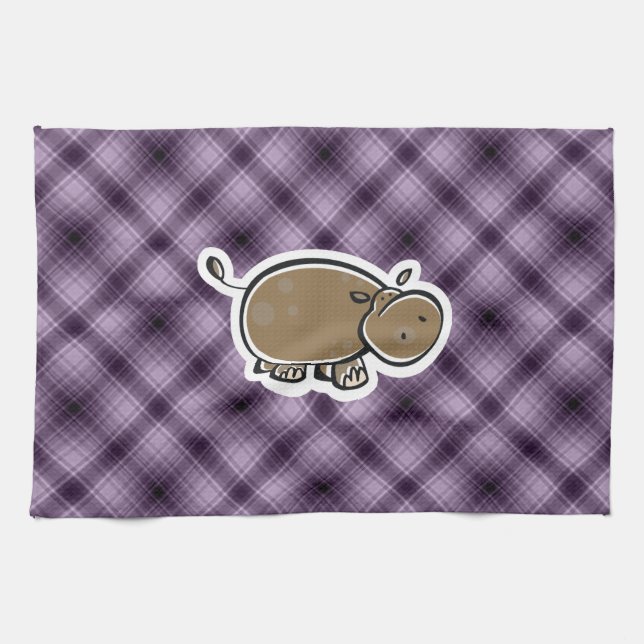Cute Hippo; Purple Towel (Horizontal)
