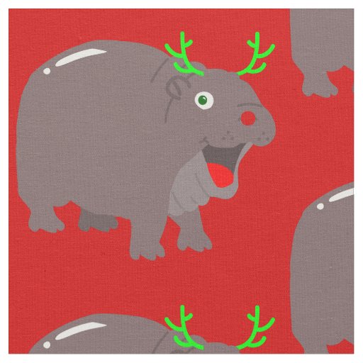 cute hippo reindeer christmas hippopotamus fabric