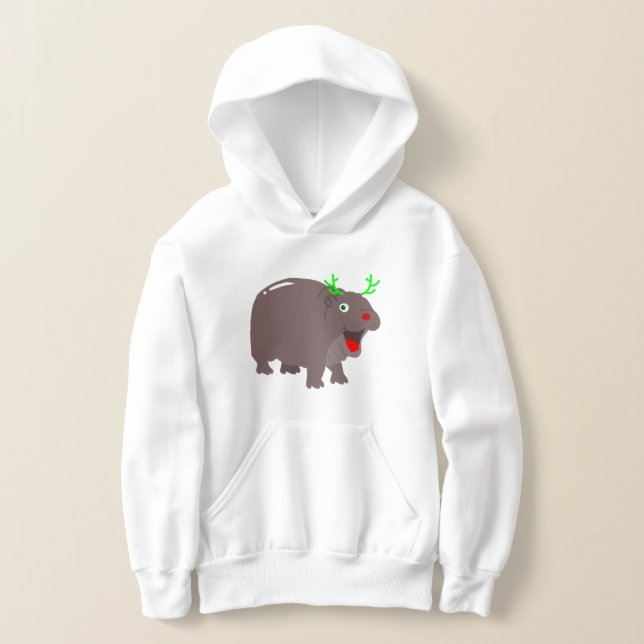 cute hippo reindeer christmas hippopotamus hoodie (Laydown)