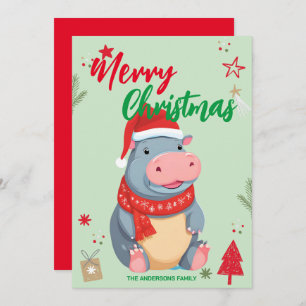 Cute HIPPO santa Christmas Holiday Family name