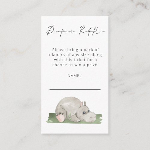 Cute Hippo Script Diaper Raffle Baby Shower  Enclosure Card