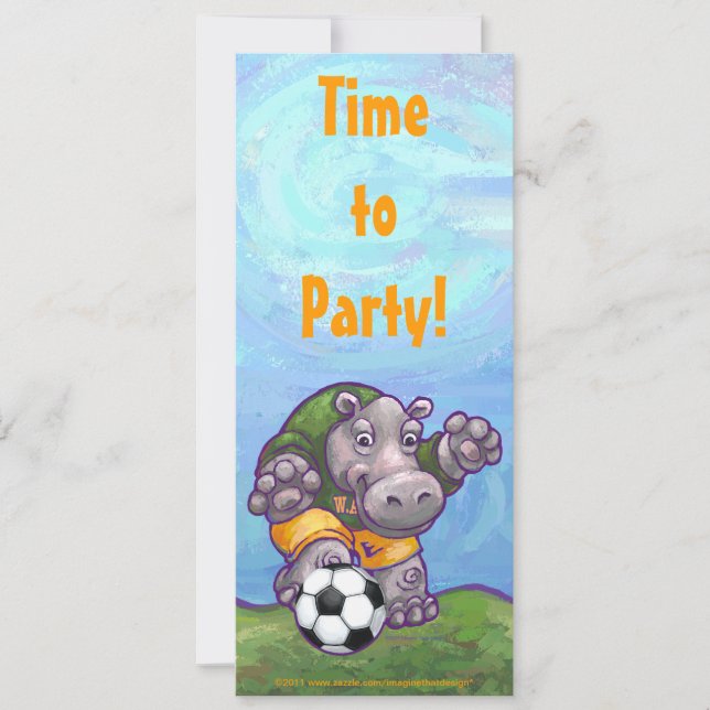 Cute Hippo Soccer Party Invitation (Front)