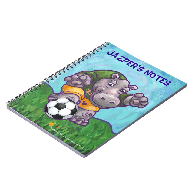 Cute Hippo Soccer Star Personalized Notebook (Left Side)