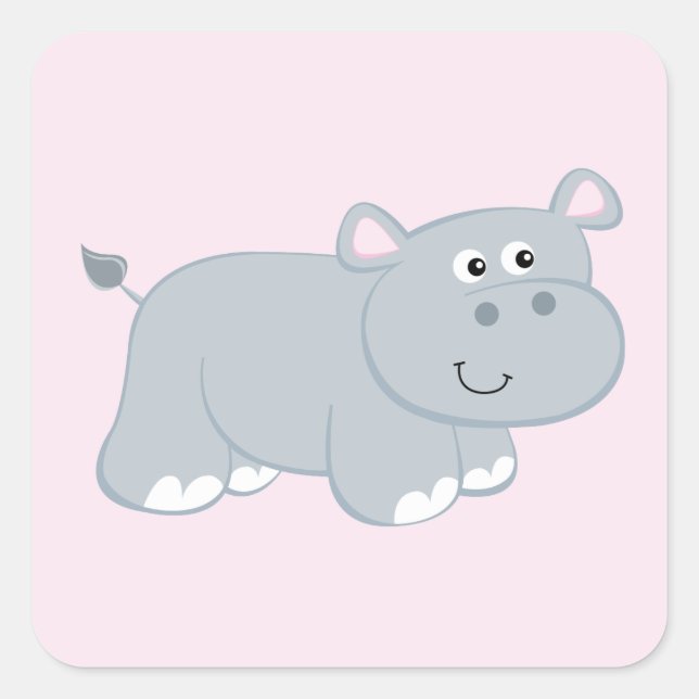 Cute Hippo Square Sticker (Front)