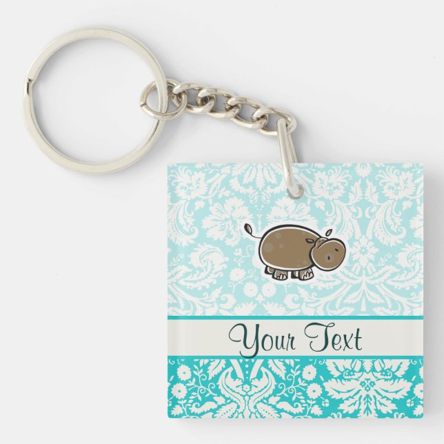 Cute Hippo; Teal Keychain (Front)