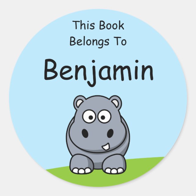 Cute Hippo This Book Belongs To Classic Round Sticker (Front)