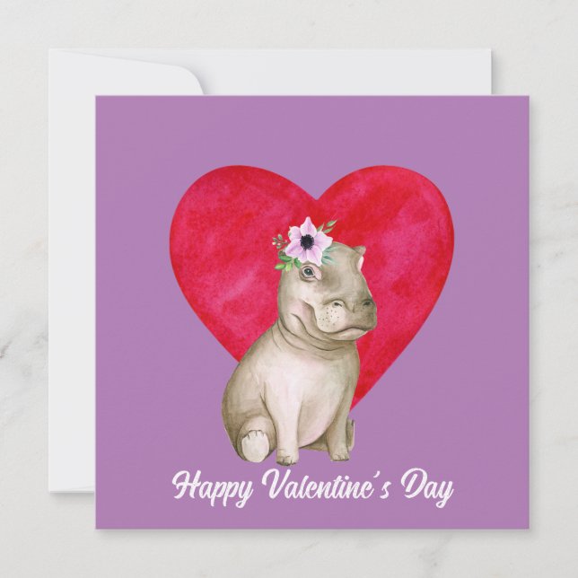 Cute Hippo Valentine   Card (Front)