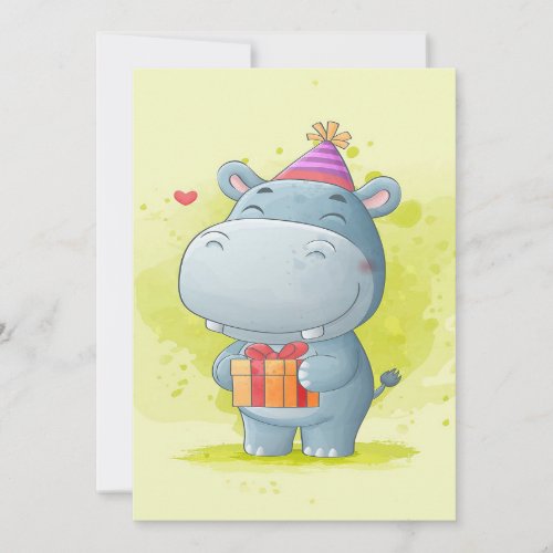 Cute Hippo Watercolor  Perfect Gift Announcement