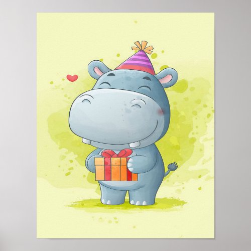 Cute Hippo Watercolor  Perfect Gift Poster