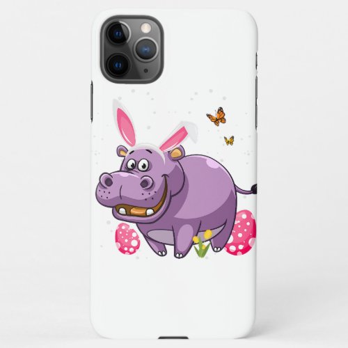 cute hippo wear bunny ears with easter eggs happy  iPhone 11Pro max case