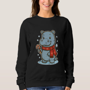 Cute Hippo Winter with Candy Cane Sweatshirt
