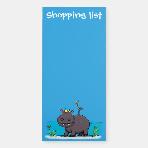 Cute hippo with bird birthday greeting cartoon magnetic notepad