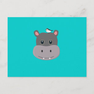 cute hippo with bird postcard