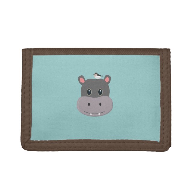 cute hippo with bird trifold wallet (Front)