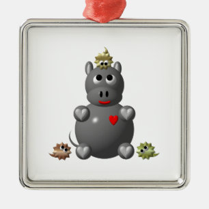 Cute Hippo with Hamsters Metal Ornament