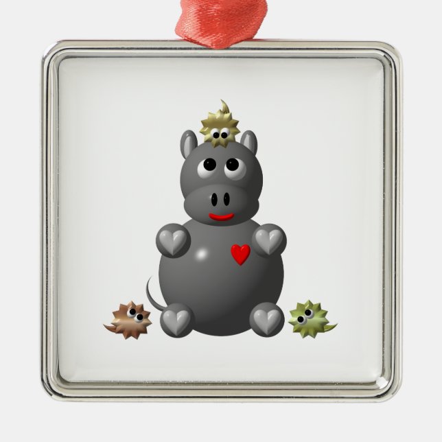 Cute Hippo with Hamsters Metal Ornament (Front)
