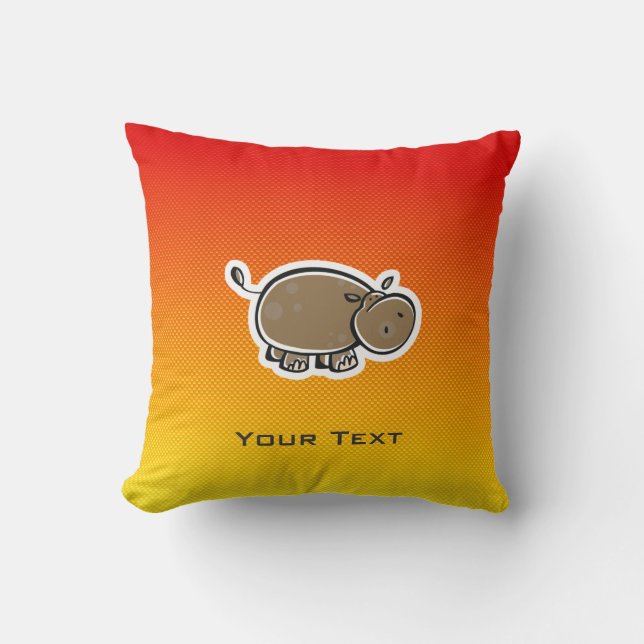 Cute Hippo; Yellow Orange Throw Pillow (Front)