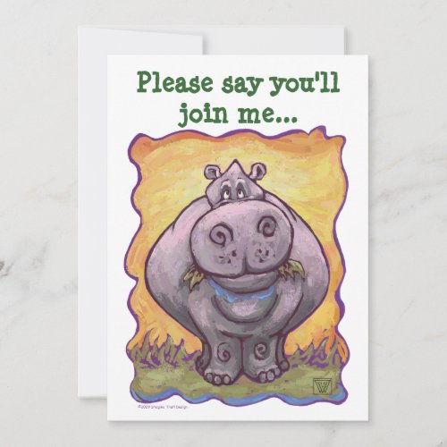Cute Hippopotamus Birthday Invitation