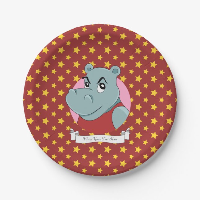 Cute hippopotamus cartoon paper plates (Front)