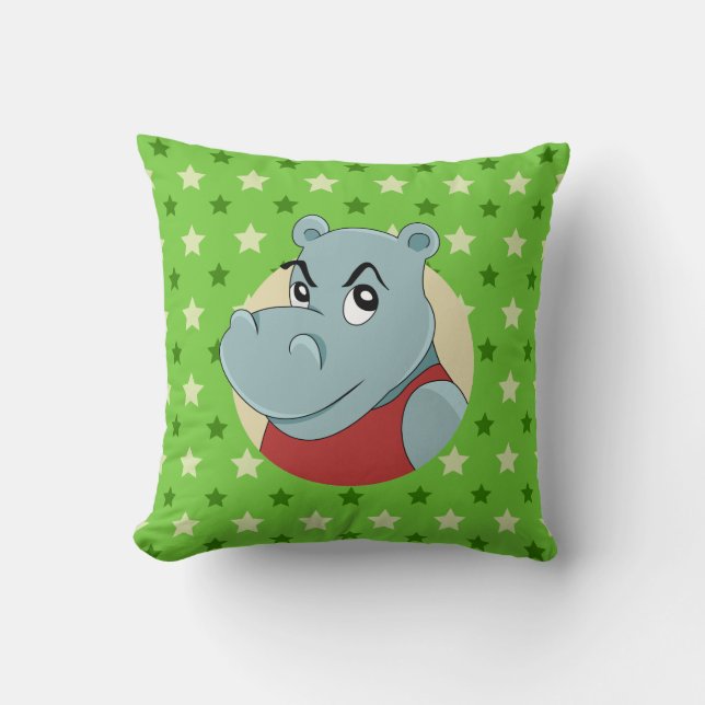 Cute hippopotamus cartoon throw pillow (Front)