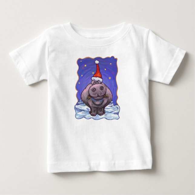 Cute Hippopotamus Christmas Baby T-Shirt (Front)
