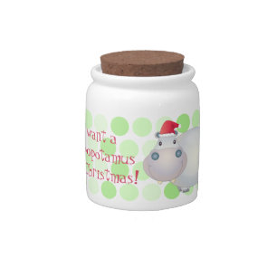 Cute Hippopotamus Hippo Christmas Xmas Candy Jar