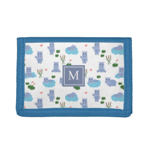 Cute Hippopotamus Hippo Monogram Initial Kids Tri-fold Wallet