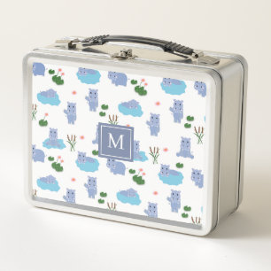 Cute Hippopotamus Hippo Pattern Kids School Metal Lunch Box