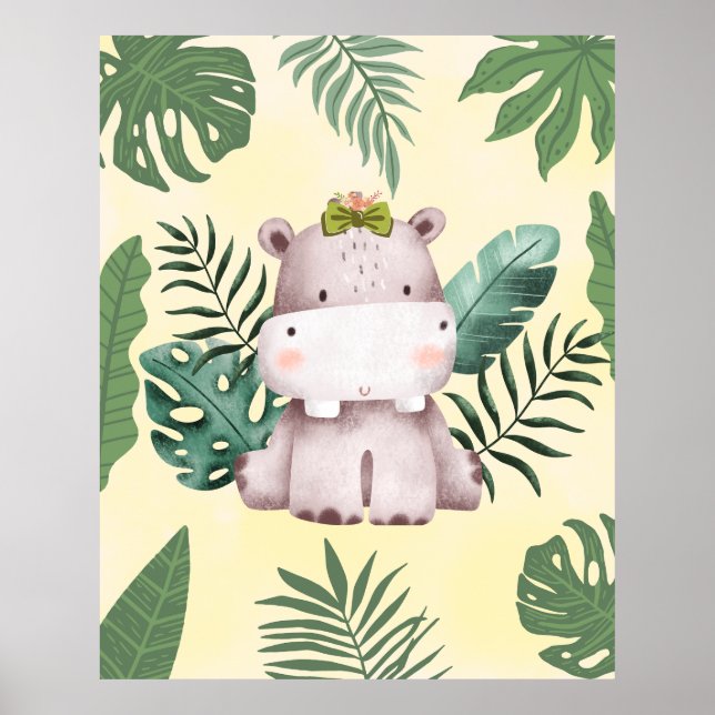 Cute Hippopotamus Jungle Safari Nursery Decor  (Front)