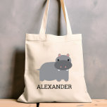 Cute Hippopotamus Kids' Personalized Tote Bag<br><div class="desc">This kids' tote bag for animal lovers features a cute illustration of a gray hippopotamus. Personalize it with your child's name in black letters. Makes a great book bag for boys or girls!</div>