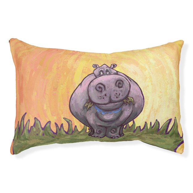 Cute Hippopotamus on Orange Pet Bed (Front)