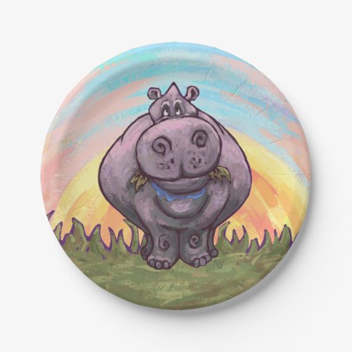Cute Hippopotamus Party Paper Plates