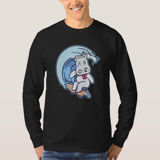 Cute Hippopotamus Surfing   T-Shirt (Front)