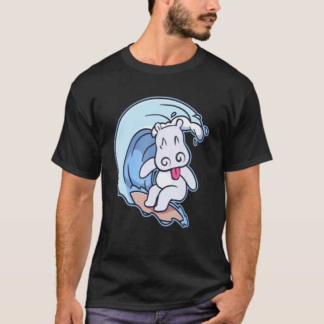 Cute Hippopotamus Surfing T-Shirt (Front)
