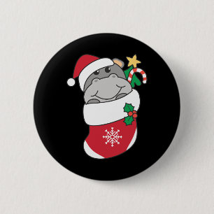 Cute Hippos In Christmas Stockings For Christmas Button