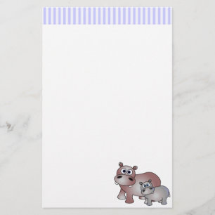 Cute Hippos Mom and Baby Stationery