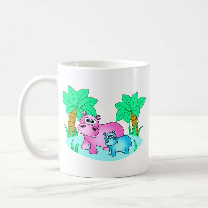 Cute Hippos Mom and Baby Swimming Coffee Mug