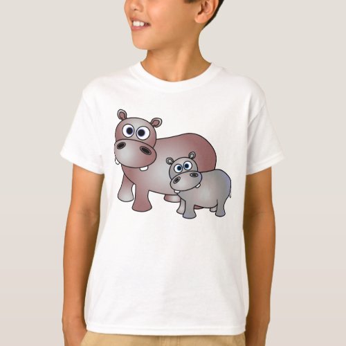 Cute Hippos Mom and Baby T_Shirt