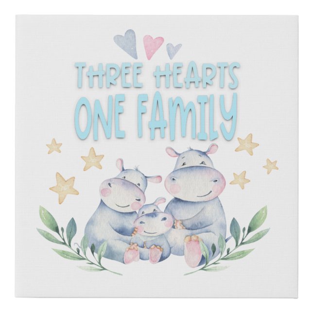 Cute Hippos Three Hearts One Family Baby Boy Faux Canvas Print (Front)