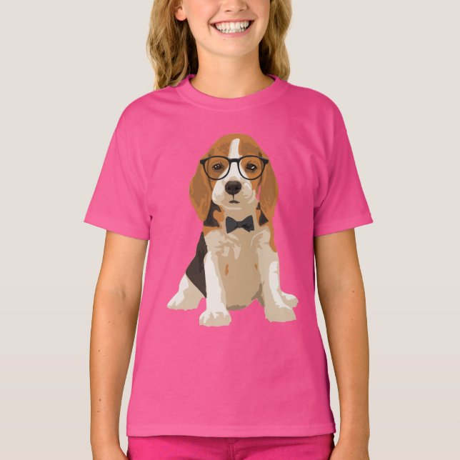 Cute Hipster Beagle Puppy Dog for Dog Lovers T-Shirt (Front)