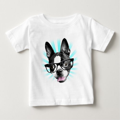 Cute Hipster Boston Terrier Baby T_Shirt