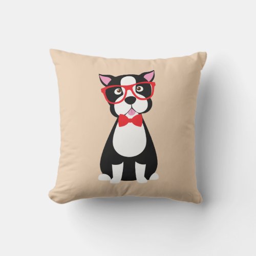 Cute Hipster Boston Terrier Throw Pillow
